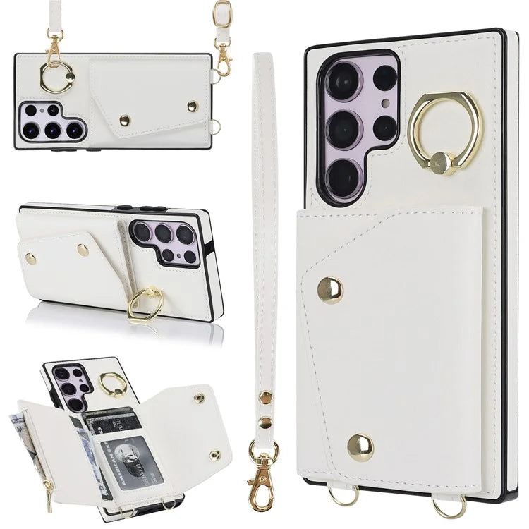 For Samsung Galaxy S24 Ultra Case Wallet Zipper Anti-scratch PU Leather+TPU Phone Protector