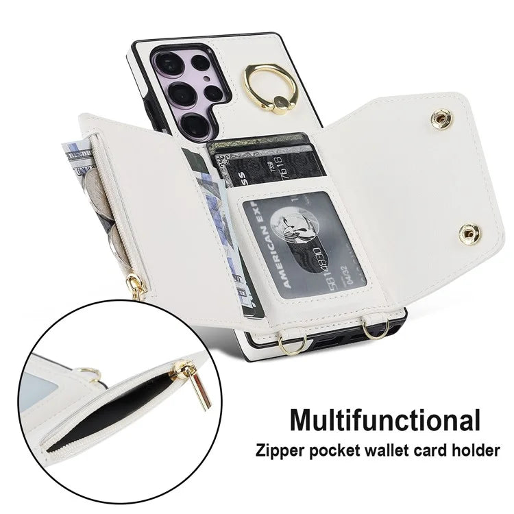 For Samsung Galaxy S24 Ultra Case Wallet Zipper Anti-scratch PU Leather+TPU Phone Protector