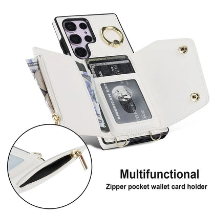 For Samsung Galaxy S24 Ultra Case Wallet Zipper Anti-scratch PU Leather+TPU Phone Protector