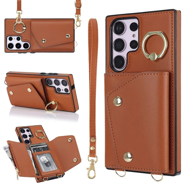 For Samsung Galaxy S24 Ultra Case Wallet Zipper Anti-scratch PU Leather+TPU Phone Protector