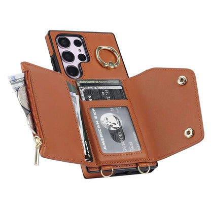 For Samsung Galaxy S24 Ultra Case Wallet Zipper Anti-scratch PU Leather+TPU Phone Protector