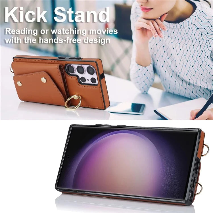 For Samsung Galaxy S24 Ultra Case Wallet Zipper Anti-scratch PU Leather+TPU Phone Protector