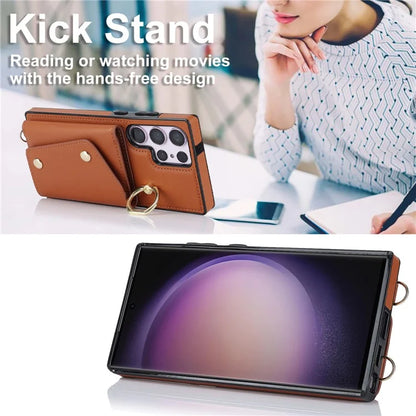 For Samsung Galaxy S24 Ultra Case Wallet Zipper Anti-scratch PU Leather+TPU Phone Protector