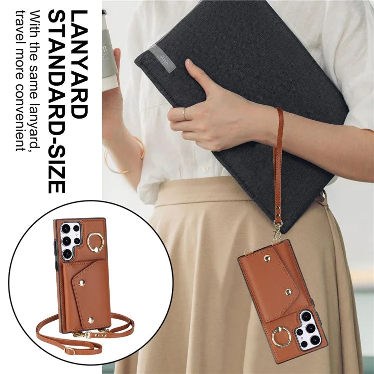 For Samsung Galaxy S24 Ultra Case Wallet Zipper Anti-scratch PU Leather+TPU Phone Protector
