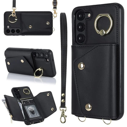 Crossbody Phone Case for Samsung Galaxy S24 Shell Ring Kickstand PU Leather Coated TPU Cover