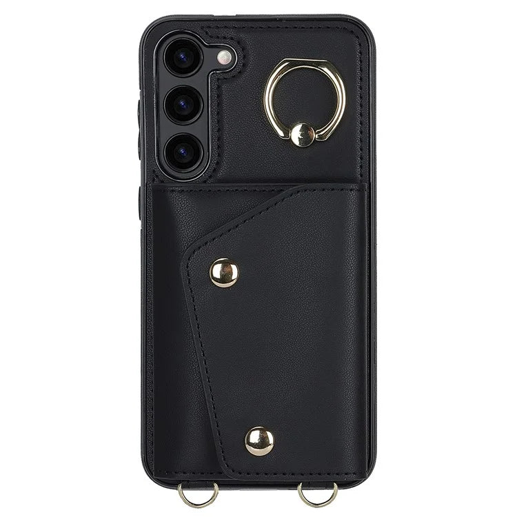 Crossbody Phone Case for Samsung Galaxy S24 Shell Ring Kickstand PU Leather Coated TPU Cover