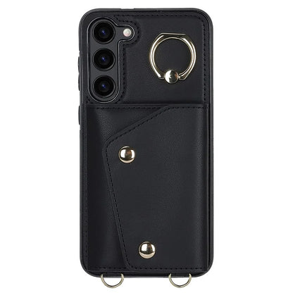 Crossbody Phone Case for Samsung Galaxy S24 Shell Ring Kickstand PU Leather Coated TPU Cover