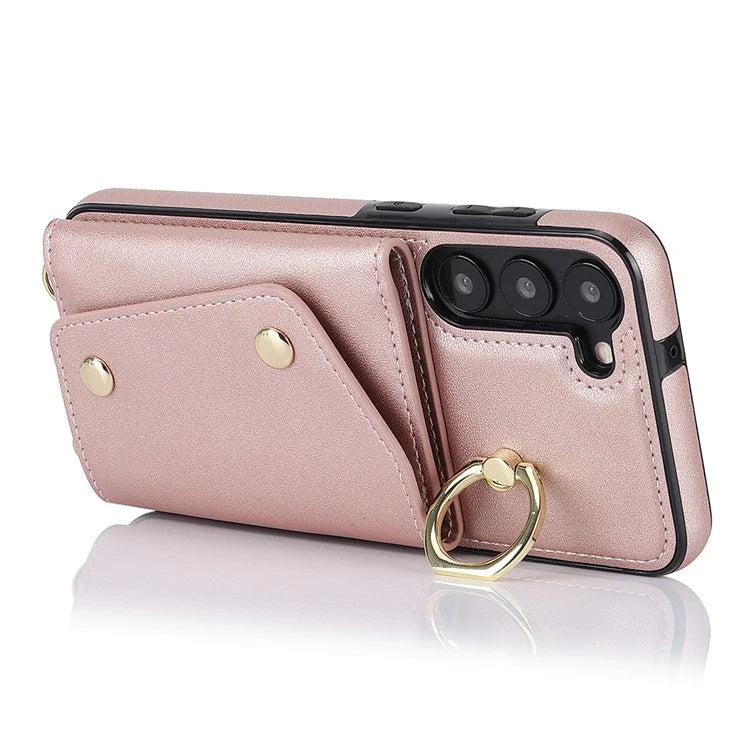 Crossbody Phone Case for Samsung Galaxy S24 Shell Ring Kickstand PU Leather Coated TPU Cover