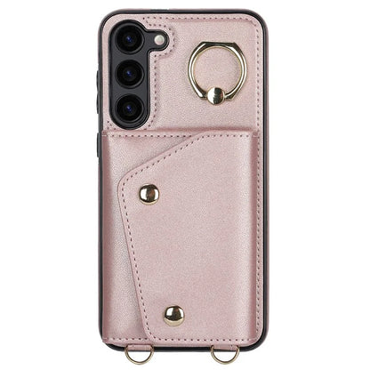 Crossbody Phone Case for Samsung Galaxy S24 Shell Ring Kickstand PU Leather Coated TPU Cover