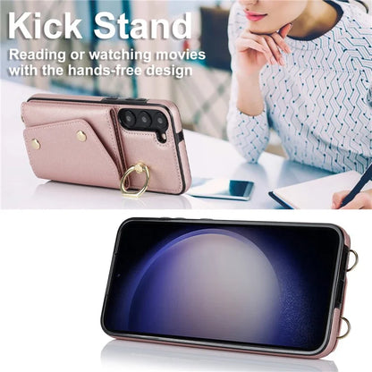 Crossbody Phone Case for Samsung Galaxy S24 Shell Ring Kickstand PU Leather Coated TPU Cover