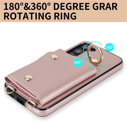 Crossbody Phone Case for Samsung Galaxy S24 Shell Ring Kickstand PU Leather Coated TPU Cover