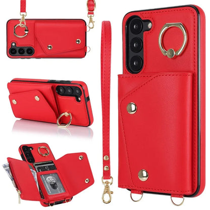 Crossbody Phone Case for Samsung Galaxy S24 Shell Ring Kickstand PU Leather Coated TPU Cover