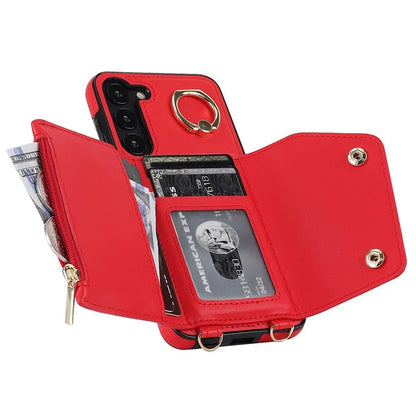 Crossbody Phone Case for Samsung Galaxy S24 Shell Ring Kickstand PU Leather Coated TPU Cover
