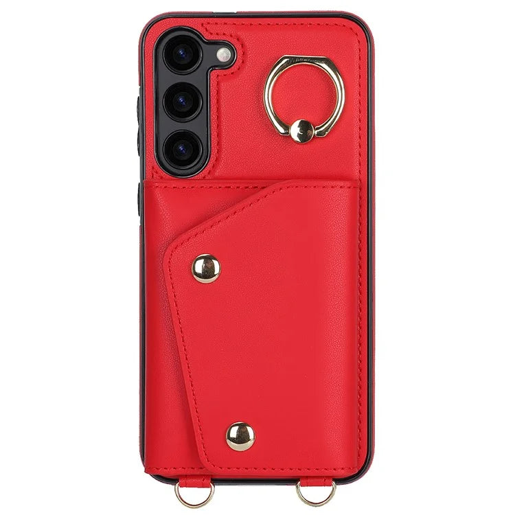 Crossbody Phone Case for Samsung Galaxy S24 Shell Ring Kickstand PU Leather Coated TPU Cover