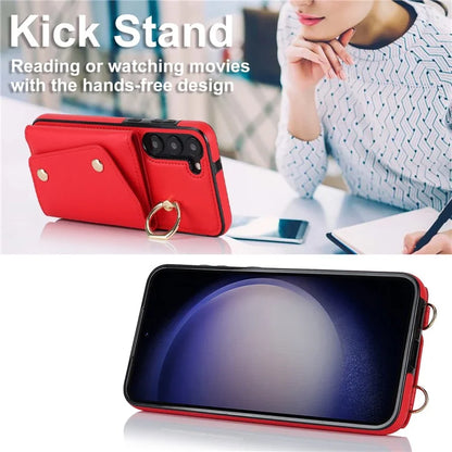 Crossbody Phone Case for Samsung Galaxy S24 Shell Ring Kickstand PU Leather Coated TPU Cover