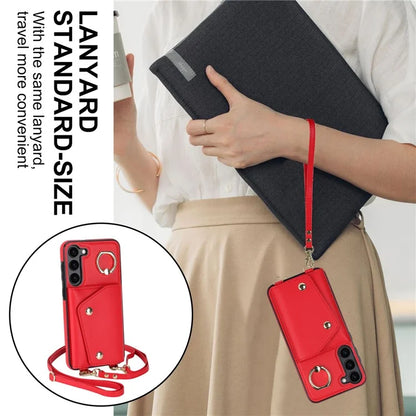 Crossbody Phone Case for Samsung Galaxy S24 Shell Ring Kickstand PU Leather Coated TPU Cover
