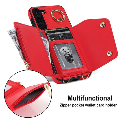 Crossbody Phone Case for Samsung Galaxy S24 Shell Ring Kickstand PU Leather Coated TPU Cover