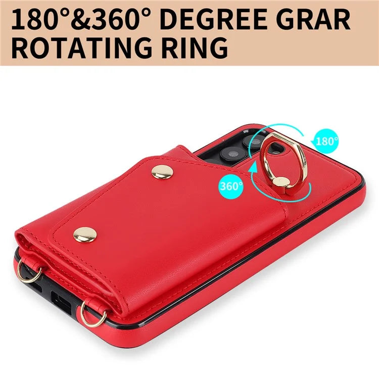 Crossbody Phone Case for Samsung Galaxy S24 Shell Ring Kickstand PU Leather Coated TPU Cover