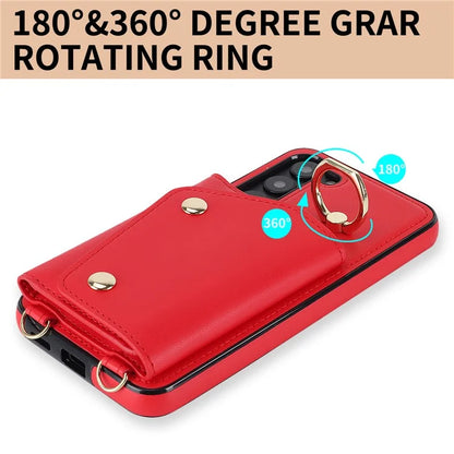 Crossbody Phone Case for Samsung Galaxy S24 Shell Ring Kickstand PU Leather Coated TPU Cover