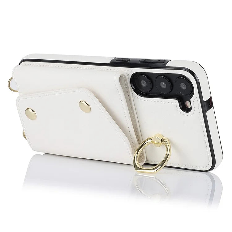 Crossbody Phone Case for Samsung Galaxy S24 Shell Ring Kickstand PU Leather Coated TPU Cover