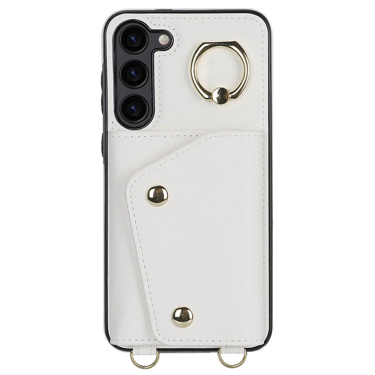 Crossbody Phone Case for Samsung Galaxy S24 Shell Ring Kickstand PU Leather Coated TPU Cover