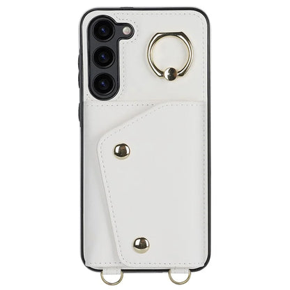 Crossbody Phone Case for Samsung Galaxy S24 Shell Ring Kickstand PU Leather Coated TPU Cover