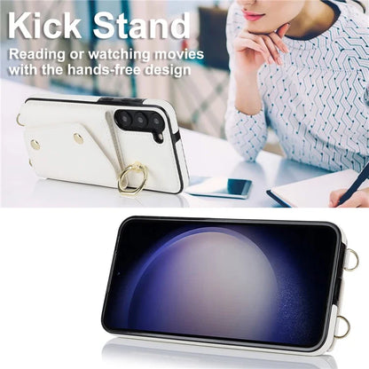 Crossbody Phone Case for Samsung Galaxy S24 Shell Ring Kickstand PU Leather Coated TPU Cover