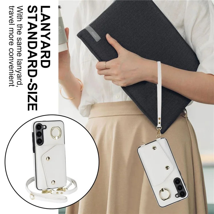 Crossbody Phone Case for Samsung Galaxy S24 Shell Ring Kickstand PU Leather Coated TPU Cover