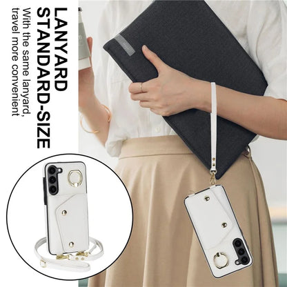 Crossbody Phone Case for Samsung Galaxy S24 Shell Ring Kickstand PU Leather Coated TPU Cover