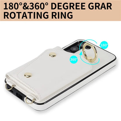 Crossbody Phone Case for Samsung Galaxy S24 Shell Ring Kickstand PU Leather Coated TPU Cover