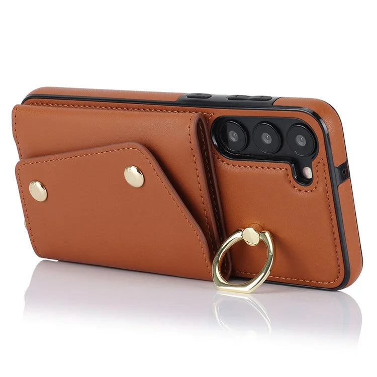 Crossbody Phone Case for Samsung Galaxy S24 Shell Ring Kickstand PU Leather Coated TPU Cover