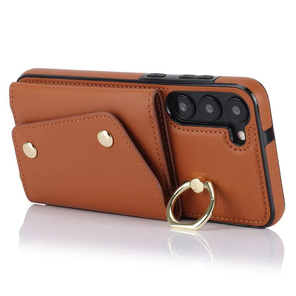 Crossbody Phone Case for Samsung Galaxy S24 Shell Ring Kickstand PU Leather Coated TPU Cover