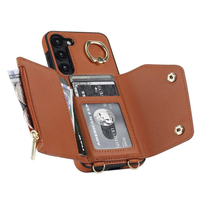 Crossbody Phone Case for Samsung Galaxy S24 Shell Ring Kickstand PU Leather Coated TPU Cover