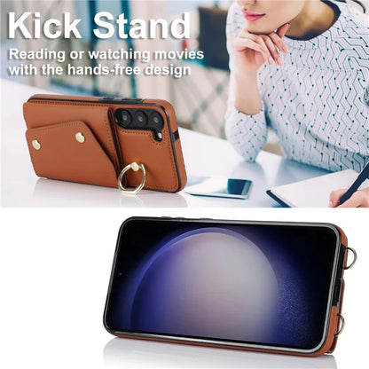 Crossbody Phone Case for Samsung Galaxy S24 Shell Ring Kickstand PU Leather Coated TPU Cover