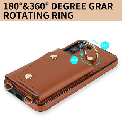Crossbody Phone Case for Samsung Galaxy S24 Shell Ring Kickstand PU Leather Coated TPU Cover