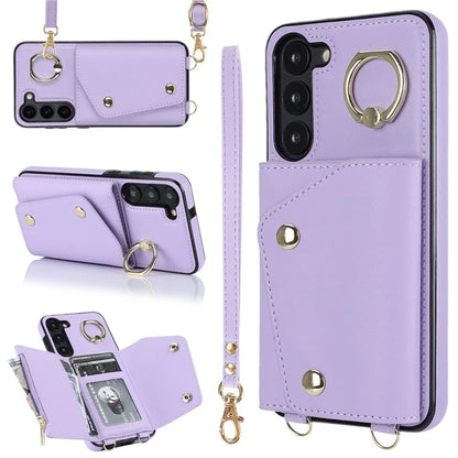 Crossbody Phone Case for Samsung Galaxy S24 Shell Ring Kickstand PU Leather Coated TPU Cover