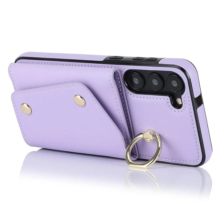 Crossbody Phone Case for Samsung Galaxy S24 Shell Ring Kickstand PU Leather Coated TPU Cover