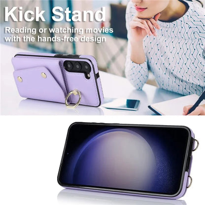 Crossbody Phone Case for Samsung Galaxy S24 Shell Ring Kickstand PU Leather Coated TPU Cover