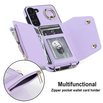 Crossbody Phone Case for Samsung Galaxy S24 Shell Ring Kickstand PU Leather Coated TPU Cover