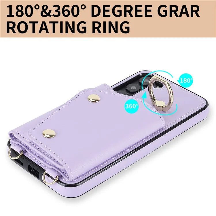 Crossbody Phone Case for Samsung Galaxy S24 Shell Ring Kickstand PU Leather Coated TPU Cover