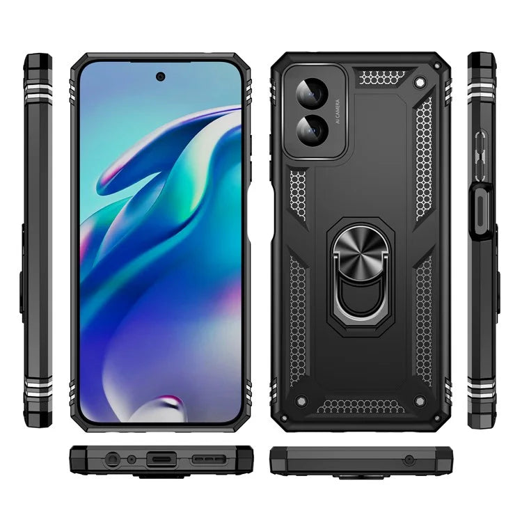 For Motorola Moto G Power (2024) Case Ring Car Mount Kickstand PC+TPU Hybrid Phone Cover