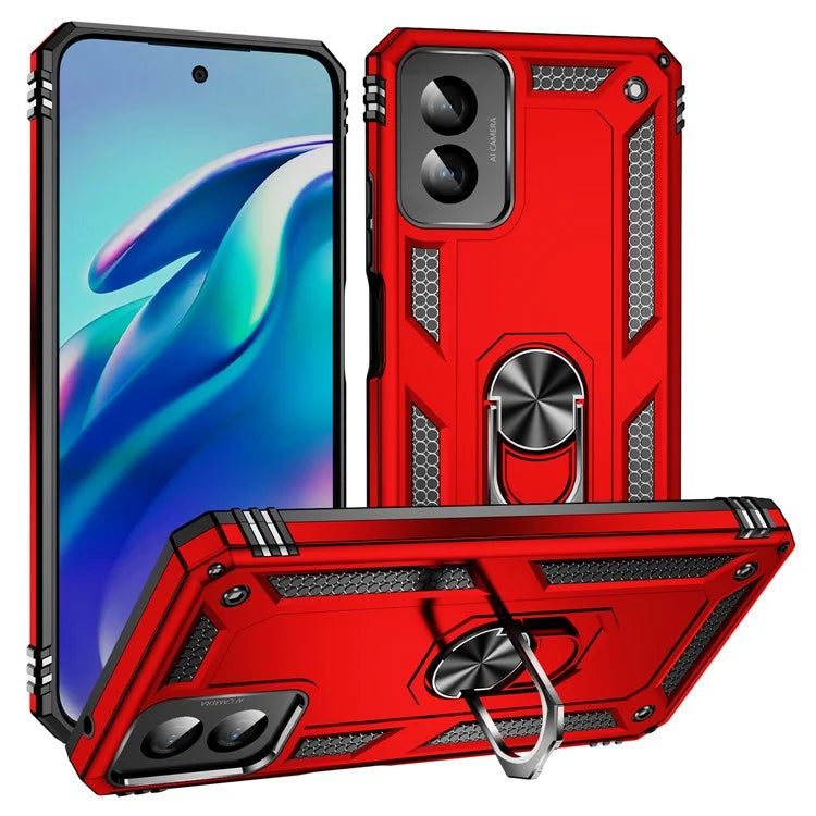 For Motorola Moto G Power (2024) Case Ring Car Mount Kickstand PC+TPU Hybrid Phone Cover