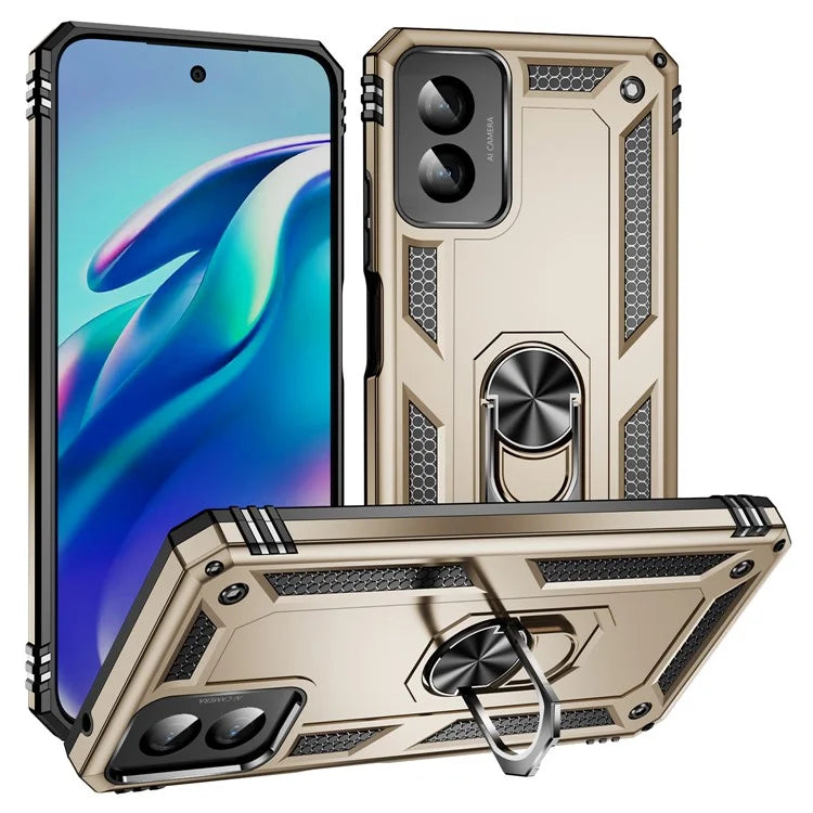 For Motorola Moto G Power (2024) Case Ring Car Mount Kickstand PC+TPU Hybrid Phone Cover