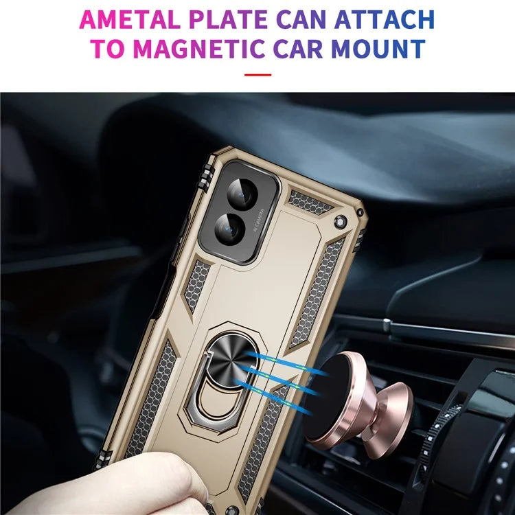 For Motorola Moto G Power (2024) Case Ring Car Mount Kickstand PC+TPU Hybrid Phone Cover