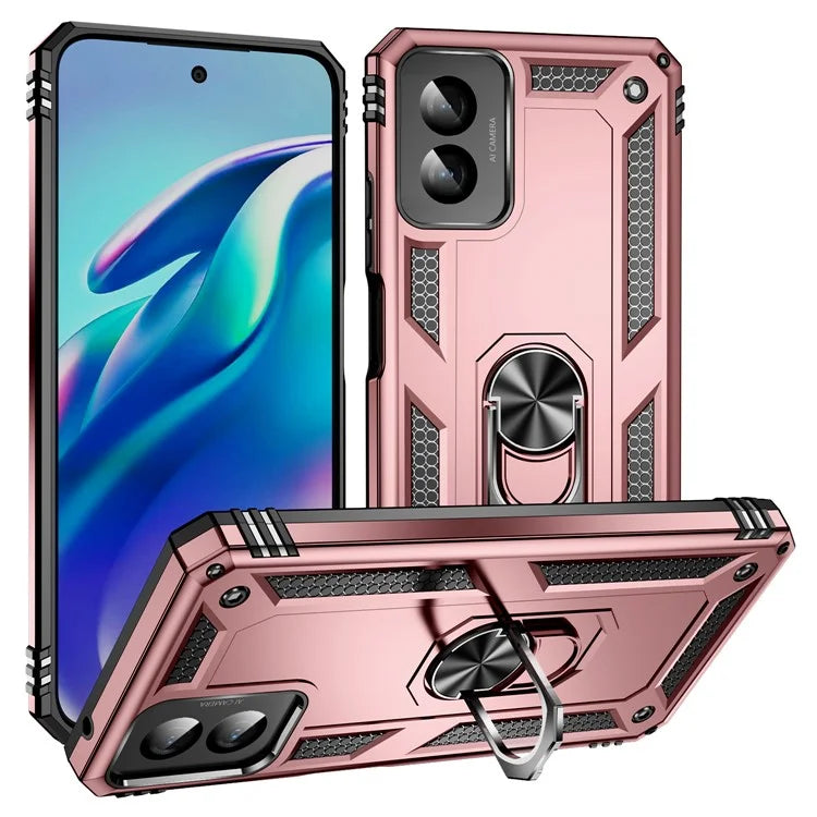 For Motorola Moto G Power (2024) Case Ring Car Mount Kickstand PC+TPU Hybrid Phone Cover