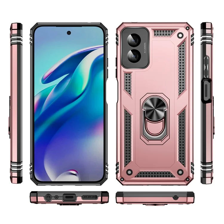 For Motorola Moto G Power (2024) Case Ring Car Mount Kickstand PC+TPU Hybrid Phone Cover
