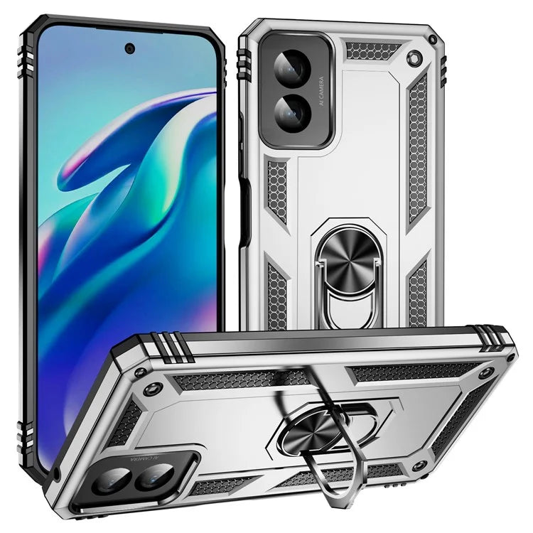 For Motorola Moto G Power (2024) Case Ring Car Mount Kickstand PC+TPU Hybrid Phone Cover