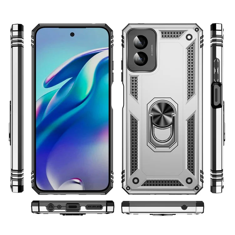 For Motorola Moto G Power (2024) Case Ring Car Mount Kickstand PC+TPU Hybrid Phone Cover