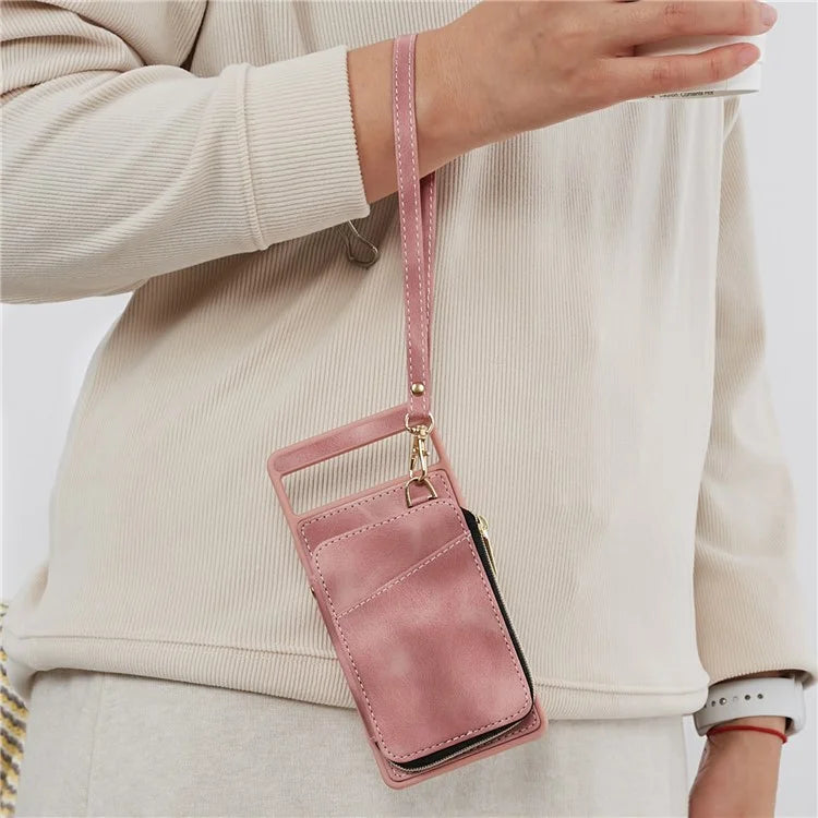 For Google Pixel 6a Phone Cover Card Case Crossbody Phone Bag with 2 Strap