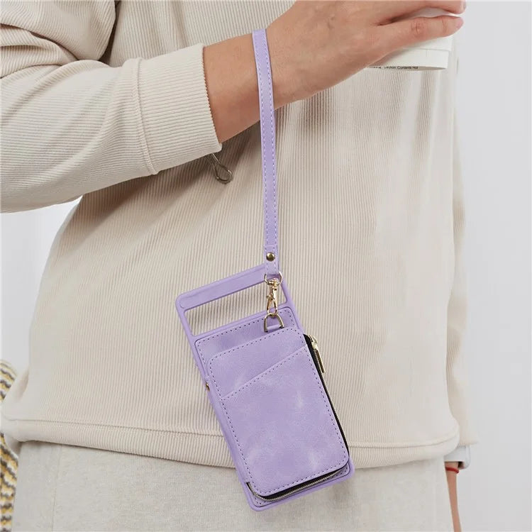 For Google Pixel 6a Phone Cover Card Case Crossbody Phone Bag with 2 Strap
